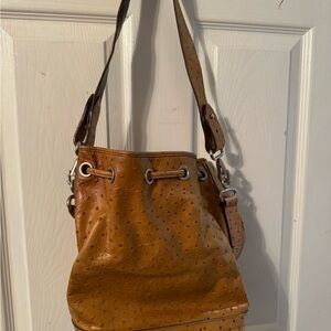 Dooney & Bourke Cognac Ostrich-Embossed Bucket Shoulder Bag
